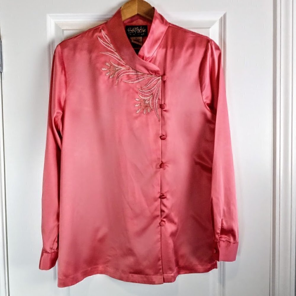 Bob Mackie Rose Pink Metallic Embroidered Kimono